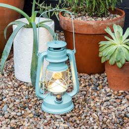 Light Blue Led Hurricane Lantern