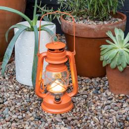 Burnt Orange Led Hurricane Lantern