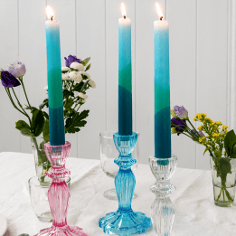 Dip Dye Candles Light Blue, Aquamarine And Dark Blue (set Of 4)