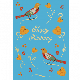 Flower Birds Birthday Card