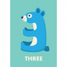 Bear 'three' Birthday Card