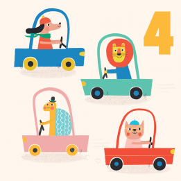 Driving Animals 'four' Birthday Card