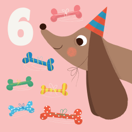 Dog And Bones 'six' Birthday Card