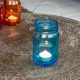 Blue Jam Jar Tealight Holder