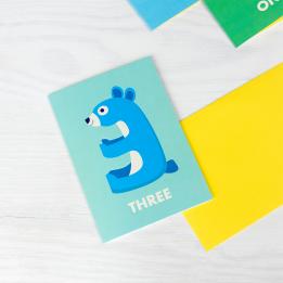 Bear 'three' Birthday Card