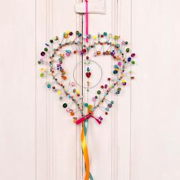 Multi beaded heart decoration 17x17cm