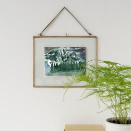 Landscape double sided glass and brass metal hanging frame (25 x 20cm)