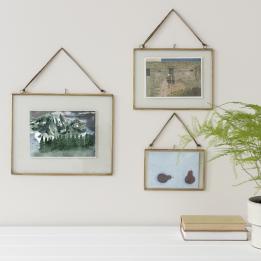Landscape double sided glass and brass metal hanging frames