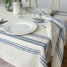 Pure Belgian linen tablecloth (120 x 180cm) - Blue stripe