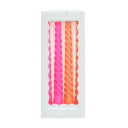 Twisted candles (pack of 4) - Bright pink and orange