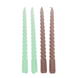 Twisted candles (pack of 4) - Mint green and taupe