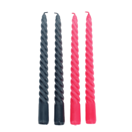 Twisted candles (pack of 4) - Dark grey and pink