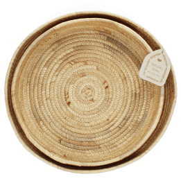 Round water hyacinth trays (set of 2)