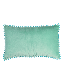 Aqua Velvet Pom Pom Cushion