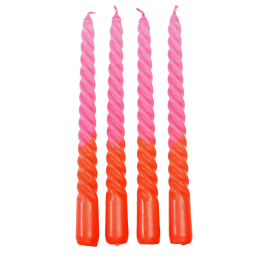 Dip Dye Spiral Candles Pink And Orange (set Of 4)