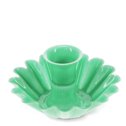 Enamel cupped flower candle holder - Green