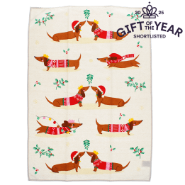 Cotton tea towel - Festive Sausage Dog