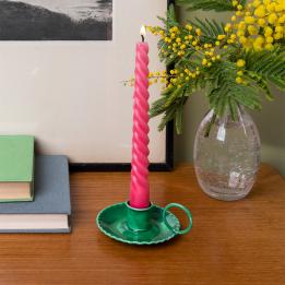 Enamel chamberstick candle holder - Dark green
