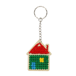 Stitch your own wooden keyring - House