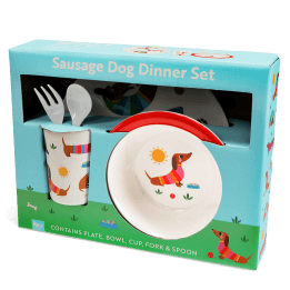 Children's melamine dinner set (5 pieces) - Sunny Sausage Dog