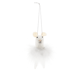 Felt mouse hanging decoration - White fluffy dress