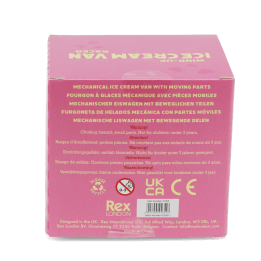 base of wind up ice cream van box with safety warning in multilingual