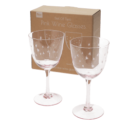  Etched star wine glasses 250ml (set of 2) - Pink