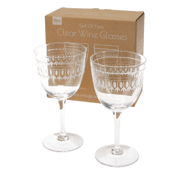 Vintage etched wine glasses 250ml (set of 2) - Clear