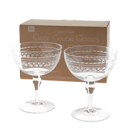 Vintage etched coupe glasses 200ml (set of 2) - Clear
