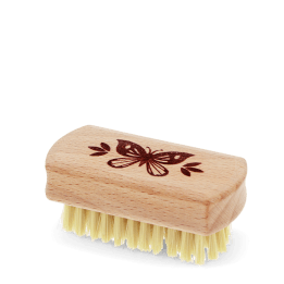 Wooden nail brush with butterfly printed on the handle