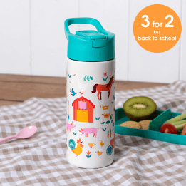 Children's water bottle - Farmyard (stainless steel with straw, 500ml)