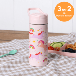 Children's water bottle - Unicorn (stainless steel with straw, 500ml)