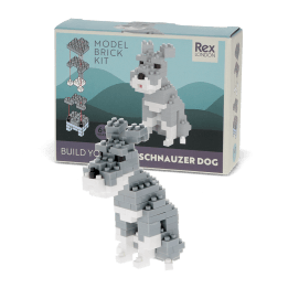 build your own Schnauzer dog kit with completed gray and white dog along with the product box