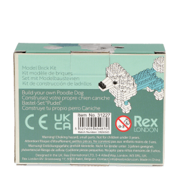 Back of build your own poodle kit packaging, showing multilingual product descriptions and safety warnings