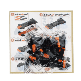 Step-by-step illustrated instructions and a bag of model brick kit