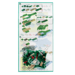 Step-by-step illustrated instructions and a bag of model brick kit