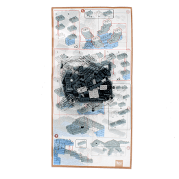 Step-by-step illustrated instructions and a bag of model brick kit