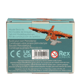 Back of model kit packaging, showing multilingual product descriptions and safety warnings
