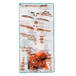Step-by-step illustrated instructions and a bag of model brick kit
