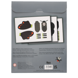 Back of  make your own creepy creatures with multilingual instructions and safety warnings