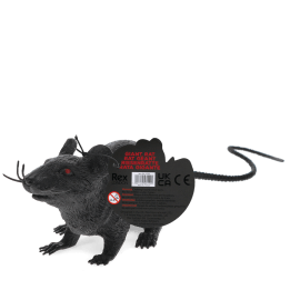 A black realistic rat with tag