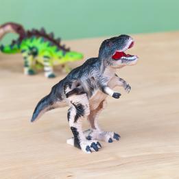 Tyrannosaurus rex with green Stegosaurus in the back