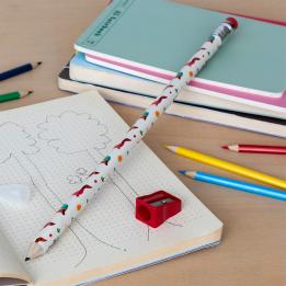 sausage dog printed pencil with red sharpener