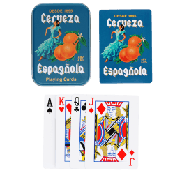 Cerveza Española printed playing card with metal tin box