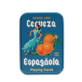 Cerveza Española printed on a metal tin