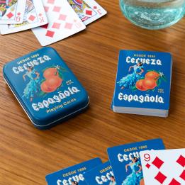 Cerveza Española printed playing card with metal tin box 