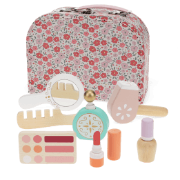 Wooden toy makeup set with floral carry case 