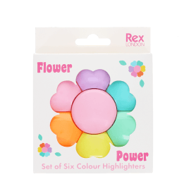 set of six flower highlighters in a box