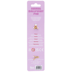 Animal ballpoint pen packaging showing safety warnings in multilingual