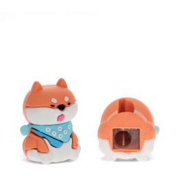 dog shaped pencil sharpener out of the box with showing the base